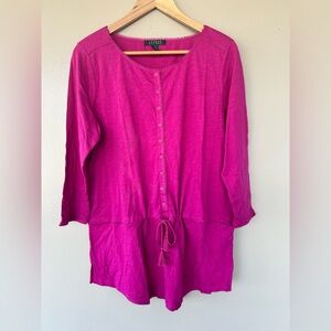 Ralph Lauren Hot Pink Button-Down Tunic Adjustable Waist Size Large